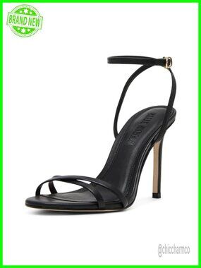 Leather Almond Toe Stiletto Heels with Ankle Strap 4 inch